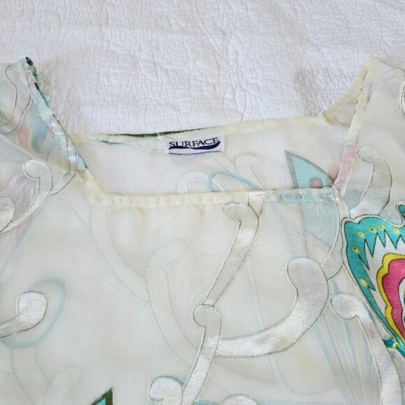 Surface Women's Oversized Sheer Blouse Size Medium Butterflies Beach Coverup - Picture 5 of 13